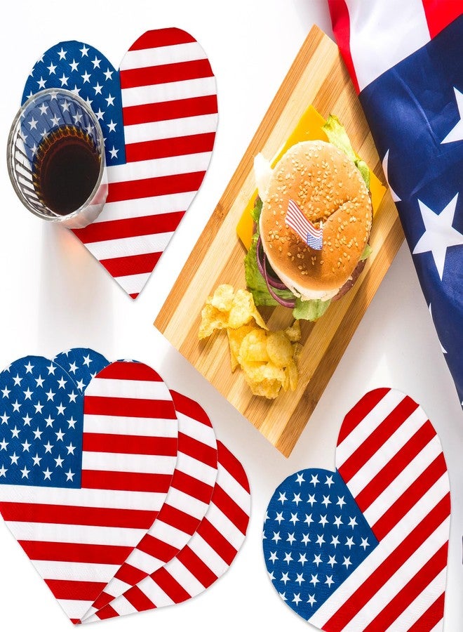 JarThenaAMCS مناديل ورقية وطنية من JarThenaAMCS، ٥٠ قطعة، على شكل قلب وعلم أمريكي، للاستخدام مرة واحدة، مناديل غداء وعشاء مخططة بنجوم احتفالاً بيوم الاستقلال، لوازم طاولة حفلات عيد الاستقلال - Image 4